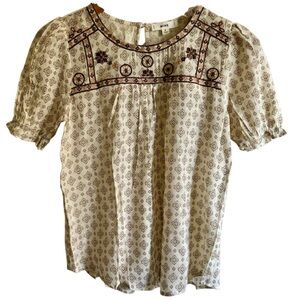 Blu Pepper Cream and Brown Patterned Top